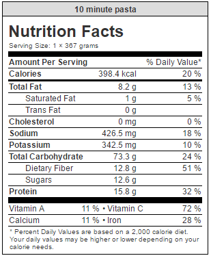 10 minute pasta nutrition info